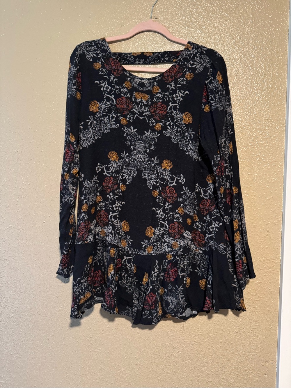 Black Floral Long Sleeve Free People Tunic